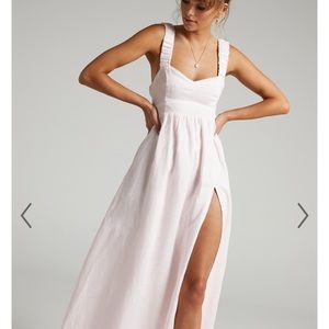 AMALIE THE LABEL - LUCIA LINEN ELASTICATED STRAP BACKLESS MAXI DRESS Size 8